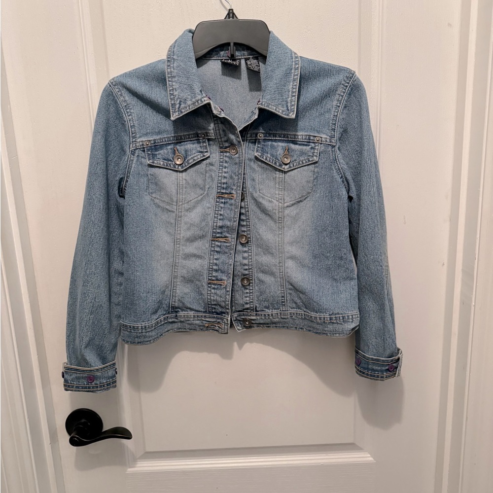 INC jean jacket in petite.  Super cute button detail throughout.